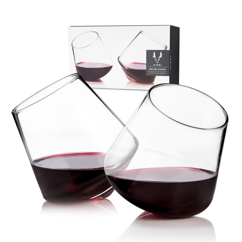 Viski Rolling Crystal Wine Glasses, Modern Wine Tumblers, Elegant Drinking Glasses for Red and White Wines, Wedding Gifts, Holiday Celebration, Birthday Party, Home Bar, Glassware Set of 2, 12 oz - Image 1
